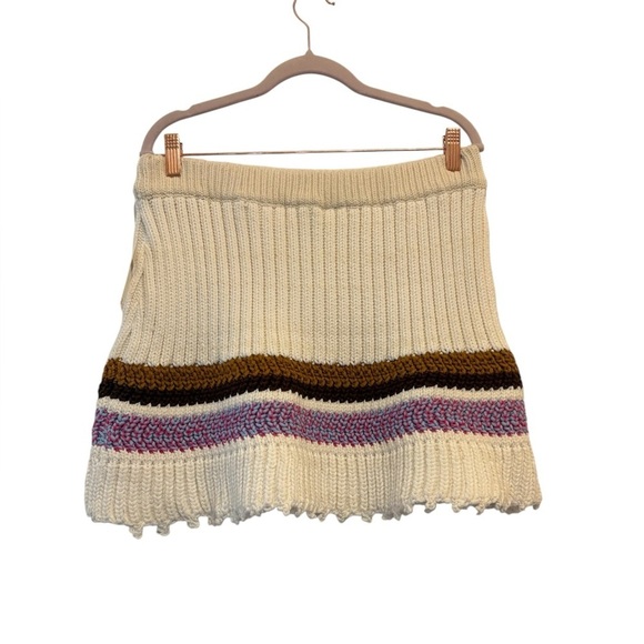 Anthropologie Striped Knit Mini Skirt | Cream Brown Purple | Size L - Picture 4 of 7
